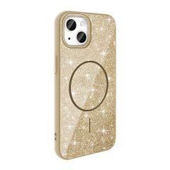 iPhone 14 Kılıf Magsafe Şarj Özellikli Parlayan Simli Okso Kapak
