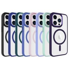 iPhone 15 Pro Kılıf Wireless Şarj Özellikli Krom Magsafe Silikon Kapak Kılıf