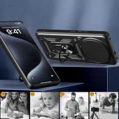 Xiaomi Redmi Note 14 Pro 4G Kılıf Magnetik Standlı Kamera Korumalı Sürgülü Vega Kapak