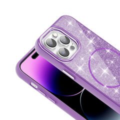 iPhone 14 Pro Max Kılıf Magsafe Şarj Özellikli Parlayan Simli Okso Kapak