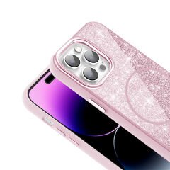 iPhone 14 Pro Max Kılıf Magsafe Şarj Özellikli Parlayan Simli Okso Kapak