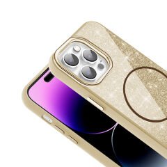 iPhone 14 Pro Max Kılıf Magsafe Şarj Özellikli Parlayan Simli Okso Kapak