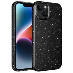 iPhone 14 Kılıf Kamera Korumalı Simli Lüks Koton Kapak