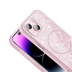 iPhone 15 Kılıf Magsafe Şarj Özellikli Parlayan Simli Okso Kapak