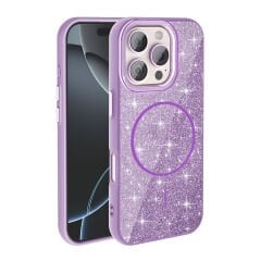 iPhone 16 Pro Kılıf Magsafe Şarj Özellikli Parlayan Simli Okso Kapak