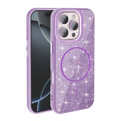 iPhone 16 Pro Kılıf Magsafe Şarj Özellikli Parlayan Simli Okso Kapak