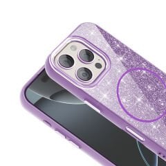 iPhone 16 Pro Kılıf Magsafe Şarj Özellikli Parlayan Simli Okso Kapak