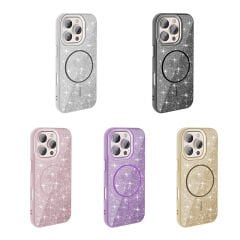 iPhone 16 Pro Kılıf Magsafe Şarj Özellikli Parlayan Simli Okso Kapak