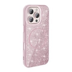 iPhone 16 Pro Kılıf Magsafe Şarj Özellikli Parlayan Simli Okso Kapak