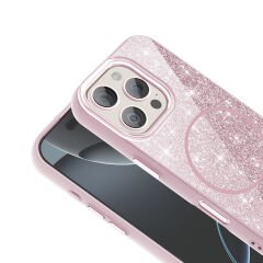 iPhone 16 Pro Kılıf Magsafe Şarj Özellikli Parlayan Simli Okso Kapak