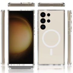 Samsung Galaxy S24 Ultra Kılıf Magsafe Şarj Özellikli Şeffaf Sert PC Embos Kapak