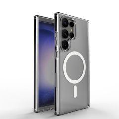 Samsung Galaxy S24 Ultra Kılıf Magsafe Şarj Özellikli Şeffaf Sert PC Embos Kapak