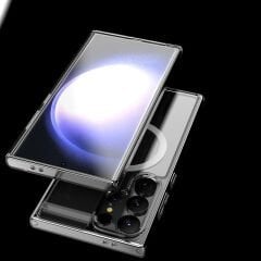 Samsung Galaxy S24 Ultra Kılıf Magsafe Şarj Özellikli Şeffaf Sert PC Embos Kapak