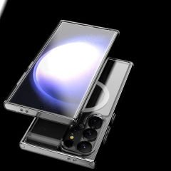 Samsung Galaxy S24 Ultra Kılıf Magsafe Şarj Özellikli Şeffaf Sert PC Embos Kapak