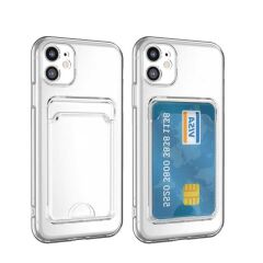 iPhone 11 Kılıf Kartlıklı Şeffaf Setra Clear Silikon Kapak
