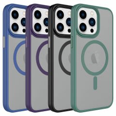 iPhone 15 Pro Kılıf Mat Arka Yüzey Wireless Şarj Özellikli Flet Magsafe Kapak