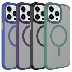 iPhone 15 Pro Kılıf Mat Arka Yüzey Wireless Şarj Özellikli Flet Magsafe Kapak