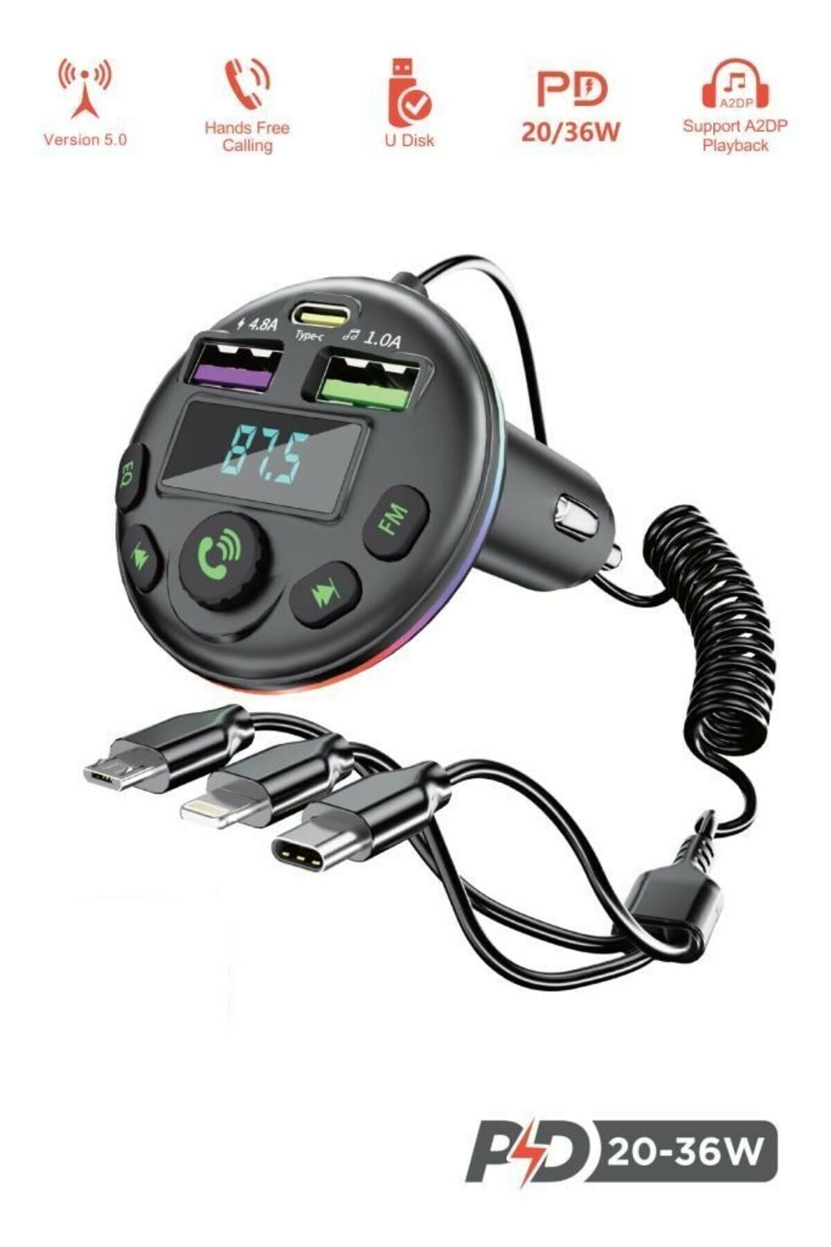 G14 36W PD Şarj Özellikli Dijital Göstergeli Bluetooth Fm Transmitter