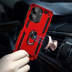 Xiaomi Poco C65 Kılıf Vega Tank Sert Yüzüklü Standlı Zırh Koruma Kapak