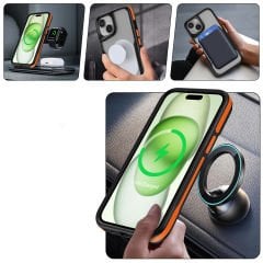 iPhone 13 Kılıf Magsafe Şarj Özellikli Renkli Kenar Airbag Şeritli Lamer Kapak