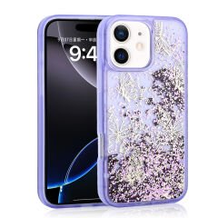 iPhone 11 Kılıf Sıvılı Simli Kelebek Baskılı Şeffaf Arka Yüzey Glis Silikon Kapak