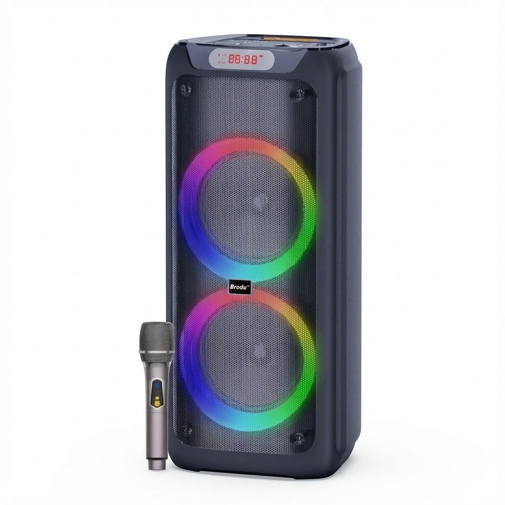 RGB İşikli Kablosuz Mikrofonlu FM,AUX,TF,USB Girişli 2*10 İnch + Tweeter Çift Kablosuz Hoparlör