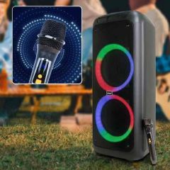 RGB İşikli Kablosuz Mikrofonlu FM,AUX,TF,USB Girişli 2*10 İnch + Tweeter Çift Kablosuz Hoparlör