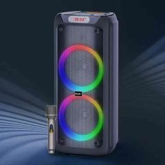 RGB İşikli Kablosuz Mikrofonlu FM,AUX,TF,USB Girişli 2*10 İnch + Tweeter Çift Kablosuz Hoparlör