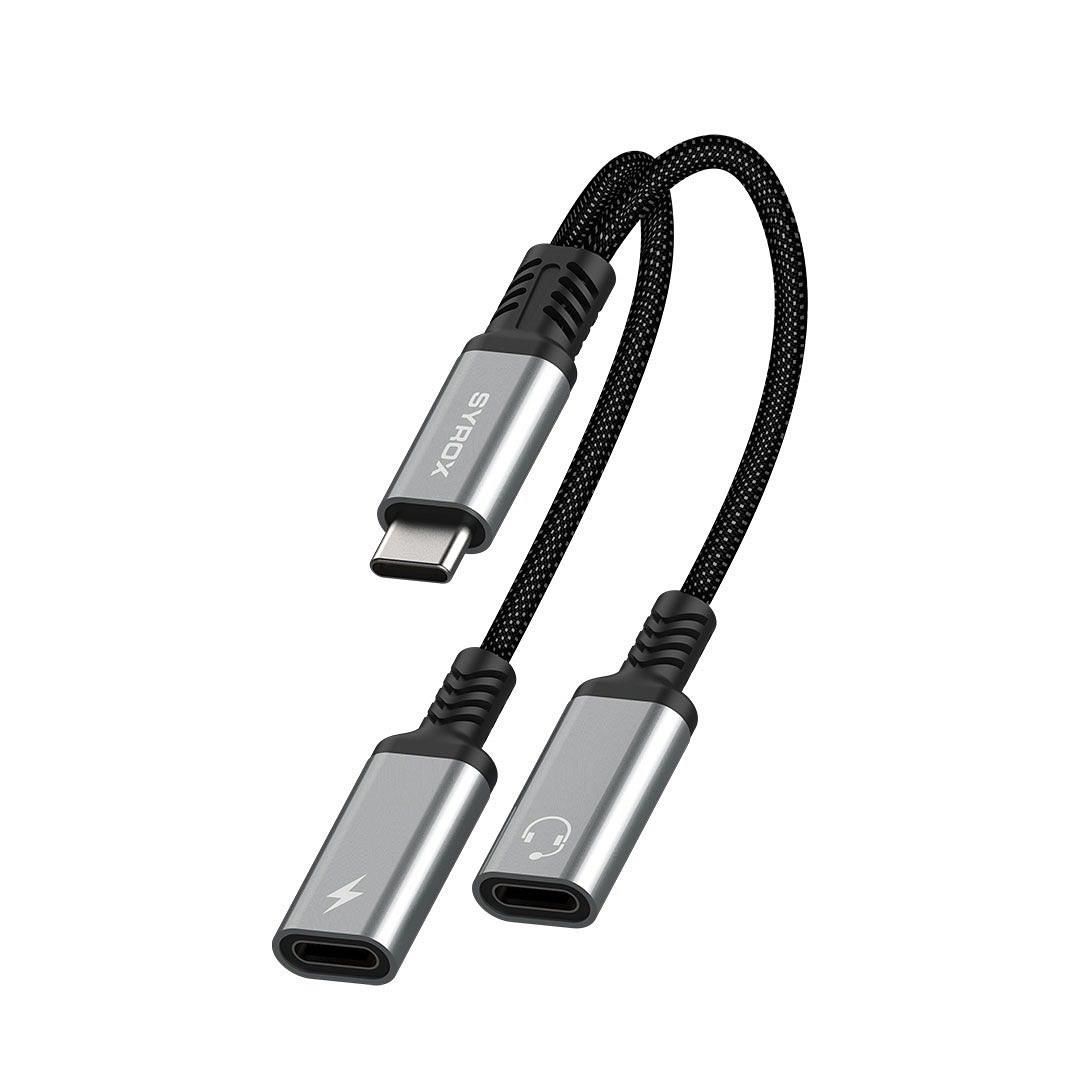Syrox DT40T-TT Type 3.0 Type-C /Type-C / Type- C Dönüştürücü Kulaklık Şarj Dönüştürücü Hasir Kablolu Gri