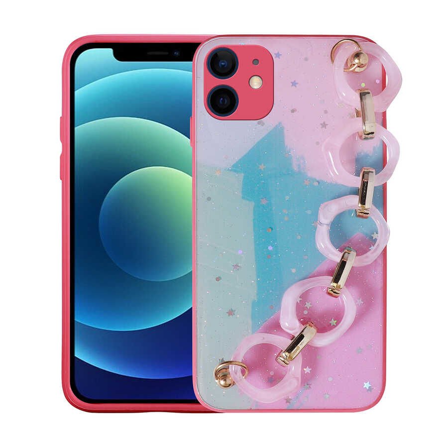iPhone 11 Kılıf Simli Desenli El Askılı Tutacaklı Elsa Silikon Kapak