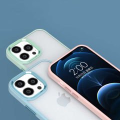 iPhone 14 Pro Max Renkli Silikon Kenarlı Kılıf Krom Kapak