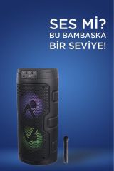 2129 Kablosuz Mikrofonlu RGB Ledli USB/TF/Radyolu Taşınabilir Bluetooth Hoparlör Parti Speaker