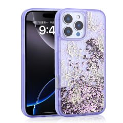 iPhone 12 Pro Kılıf Sıvılı Simli Kelebek Baskılı Şeffaf Arka Yüzey Glis Silikon Kapak