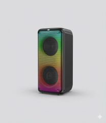 1908 Çift 8'' Bluetooth Karaoke Hoparlör -Çift Kablosuz Mikrofonlu Kumandali Full RGB İşikli Speaker USB/AUX/TF