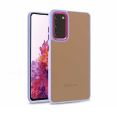 Samsung Galaxy S20 FE Kılıf Kamera Çıkıntılı Arkası Şeffaf Köşeleri Parlak Renkli Işlemeli Flora Kapak Mavi