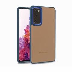 Samsung Galaxy S20 FE Kılıf Kamera Çıkıntılı Arkası Şeffaf Köşeleri Parlak Renkli Işlemeli Flora Kapak Mavi