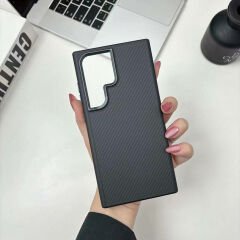 Samsung Galaxy S24 Ultra Kılıf Magsafe Şarj Özellikli Karbon Fiber Görünümlü Troy Kapak