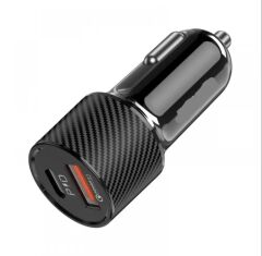 48w Araç Çakmaklık Hızlı Şarj Aleti Araç Şarj Cihazı Type-C - Usb Çift Çikişli Type-C Kablolu LKC-37