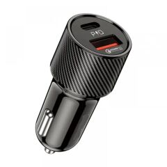 48w Araç Çakmaklık Hızlı Şarj Aleti Araç Şarj Cihazı Type-C - Usb Çift Çikişli Type-C Kablolu LKC-37