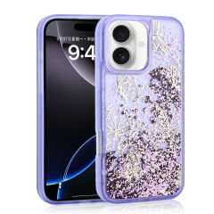 iPhone 16 Kılıf Sıvılı Simli Kelebek Baskılı Şeffaf Arka Yüzey Glis Silikon Kapak