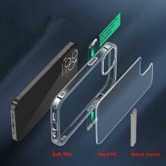 iPhone 14 Pro Max Kılıf Standlı Şeffaf Silikon L-Stand Kapak