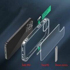 iPhone 14 Pro Max Kılıf Standlı Şeffaf Silikon L-Stand Kapak