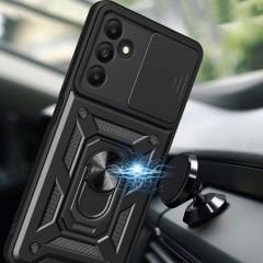 Samsung Galaxy A15 Kılıf Magnetik Standlı Kamera Korumalı Sürgülü Vega Kapak