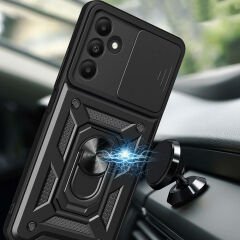 Samsung Galaxy A15 Kılıf Magnetik Standlı Kamera Korumalı Sürgülü Vega Kapak