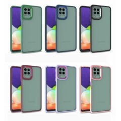 Samsung Galaxy A22 4G Kılıf Kamera Çıkıntılı Arkası Şeffaf Köşeleri Parlak Renkli Işlemeli Flora Kapak