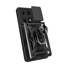 Xiaomi Redmi Note 13 Pro 4G Tank Kılıf Magnetik Standlı Kamera Korumalı Sürgülü Vega Kapak Siyah