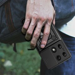 Xiaomi Redmi Note 13 Pro 4G Tank Kılıf Magnetik Standlı Kamera Korumalı Sürgülü Vega Kapak Siyah