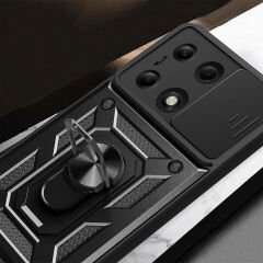 Xiaomi Redmi Note 13 Pro 4G Tank Kılıf Magnetik Standlı Kamera Korumalı Sürgülü Vega Kapak Siyah