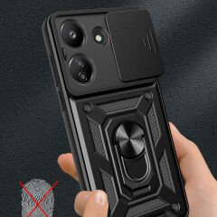 Xiaomi Redmi 13C Tank Kılıf Magnetik Standlı Kamera Korumalı Sürgülü Vega Kapak