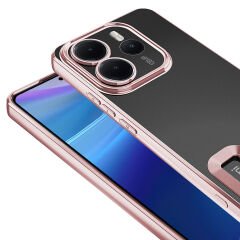 Xiaomi Redmi Note 14 4G Kılıf Logo Gösteren Parlak Kenarlı Kamera Lens Korumalı Şeffaf Omega Silikon Kapak